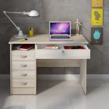 Ajax Plus 5 Drawer Desk | Oak Finish