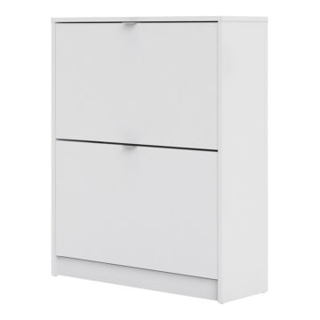 White Luxor Shoe Cabinet Collection With 2 Tilting Doors and 2 Layers