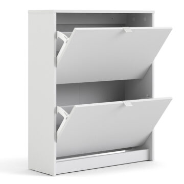 White Luxor Shoe Cabinet Collection With 2 Tilting Doors and 2 Layers