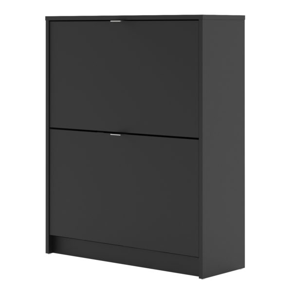 Luxor Shoe Cabinet Collection With 2 Tilting Doors and 2 Layers | Black | Self Assembly