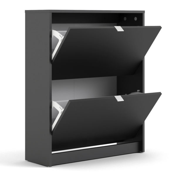 Luxor Shoe Cabinet Collection With 2 Tilting Doors and 2 Layers | Black | Self Assembly