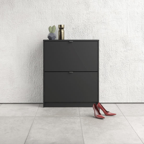 Luxor Shoe Cabinet Collection With 2 Tilting Doors and 2 Layers | Black | Self Assembly