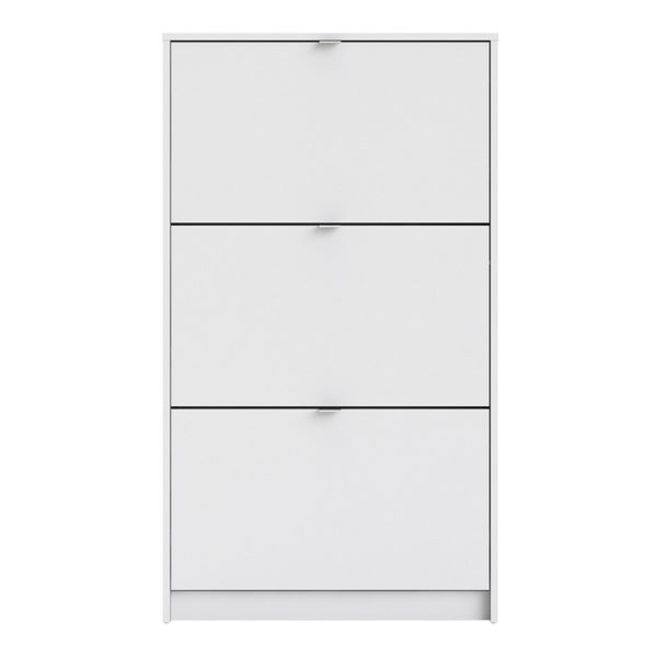White Luxor Shoe Cabinet Collection With 3 Tilting Doors and 2 Layers | Self Assembly