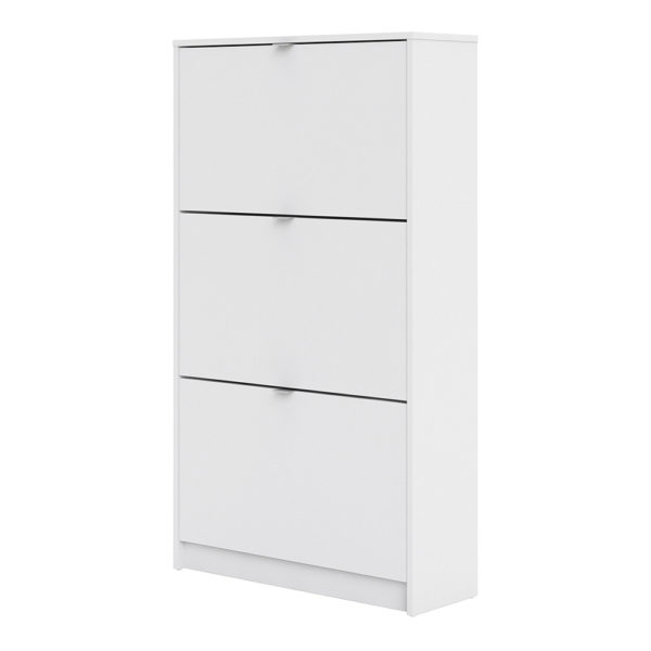 White Luxor Shoe Cabinet Collection With 3 Tilting Doors and 2 Layers | Self Assembly