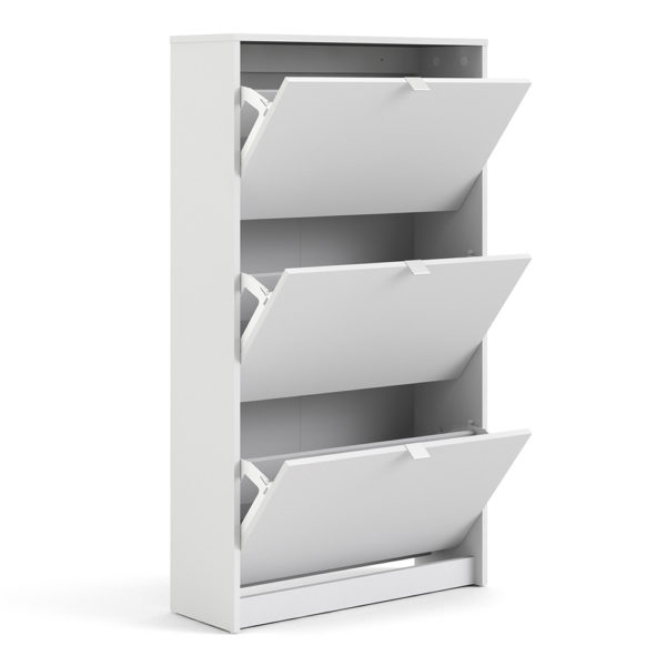 White Luxor Shoe Cabinet Collection With 3 Tilting Doors and 2 Layers | Self Assembly