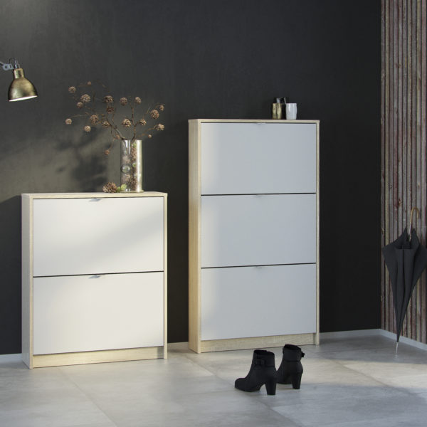 White Luxor Shoe Cabinet Collection With 3 Tilting Doors and 2 Layers | Self Assembly