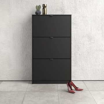 Luxor Shoe Cabinet Collection With 3 Tilting Doors and 2 Layers | Black | Self Assembly