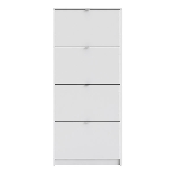 White Luxor Shoe Cabinet Collection With 4 Tilting Doors and 2 Layers | Self Assembly