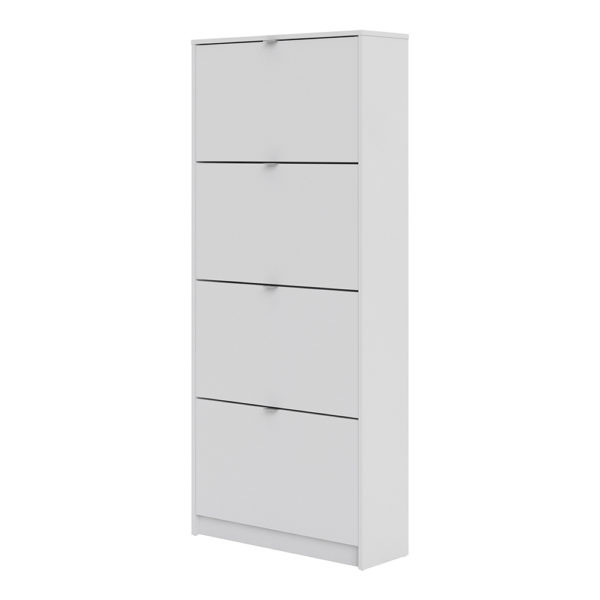 White Luxor Shoe Cabinet Collection With 4 Tilting Doors and 2 Layers | Self Assembly