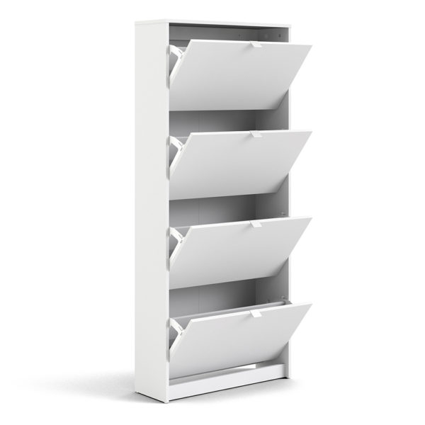 White Luxor Shoe Cabinet Collection With 4 Tilting Doors and 2 Layers | Self Assembly