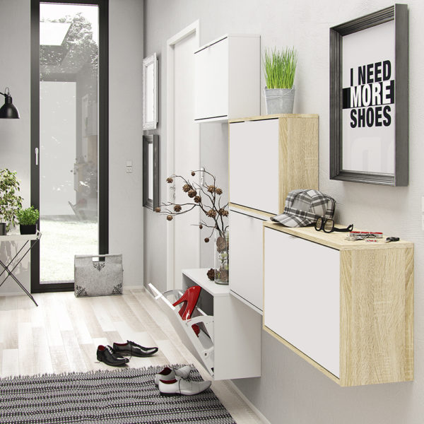 White Luxor Shoe Cabinet Collection With 4 Tilting Doors and 2 Layers | Self Assembly