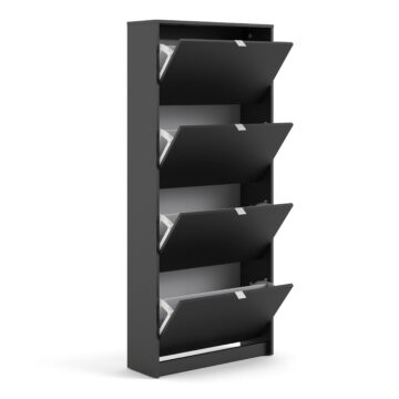 Luxor Black 4 Door Shoe Cabinet | 2 Layers