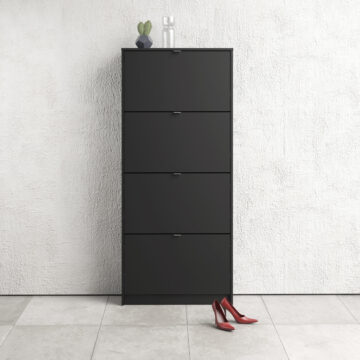 Luxor Shoe Cabinet Collection With 4 Tilting Doors and 2 Layers | Black | Self Assembly