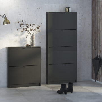 Luxor Black 4 Door Shoe Cabinet | 2 Layers