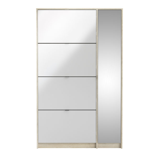 White Luxor Shoe Cabinet Collection With 4 Tilting Doors and 2 Layers +  1 Mirror Door | Self Assembly