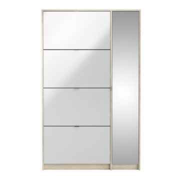 Luxor White 5 Door Shoe Cabinet | 2 Layers | 1 Mirrored Door