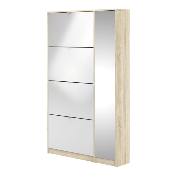 White Luxor Shoe Cabinet Collection With 4 Tilting Doors and 2 Layers +  1 Mirror Door | Self Assembly