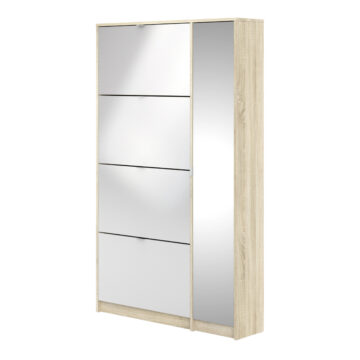 Luxor White 5 Door Shoe Cabinet | 2 Layers | 1 Mirrored Door
