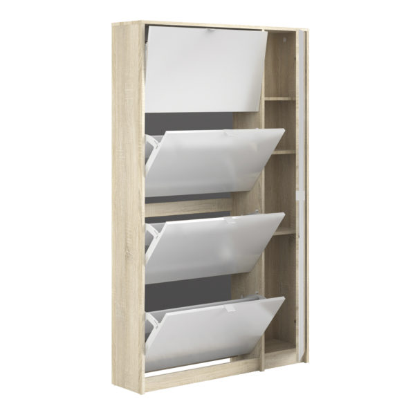 White Luxor Shoe Cabinet Collection With 4 Tilting Doors and 2 Layers +  1 Mirror Door | Self Assembly