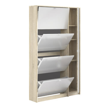 Luxor White 5 Door Shoe Cabinet | 2 Layers | 1 Mirrored Door
