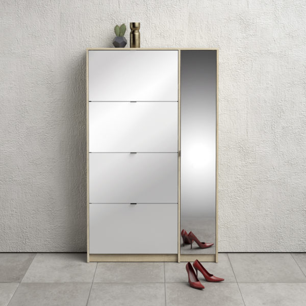 White Luxor Shoe Cabinet Collection With 4 Tilting Doors and 2 Layers +  1 Mirror Door | Self Assembly