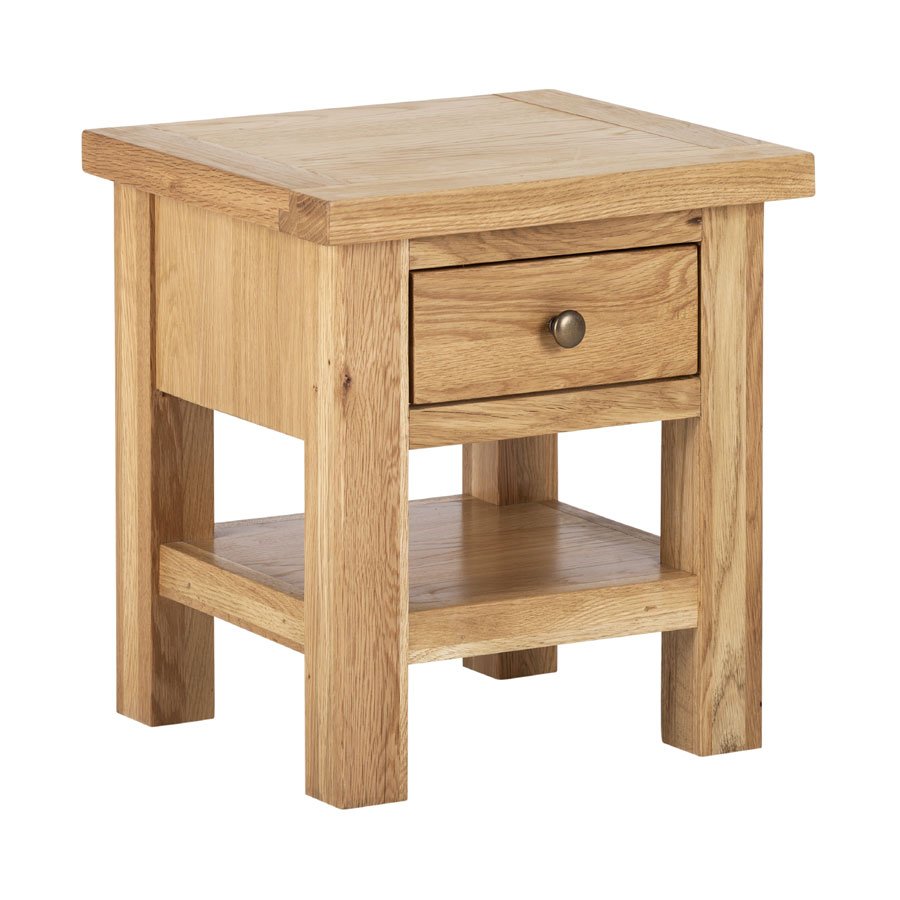 Harperley Oak Side Table With Drawer Fully Assembled Oak World
