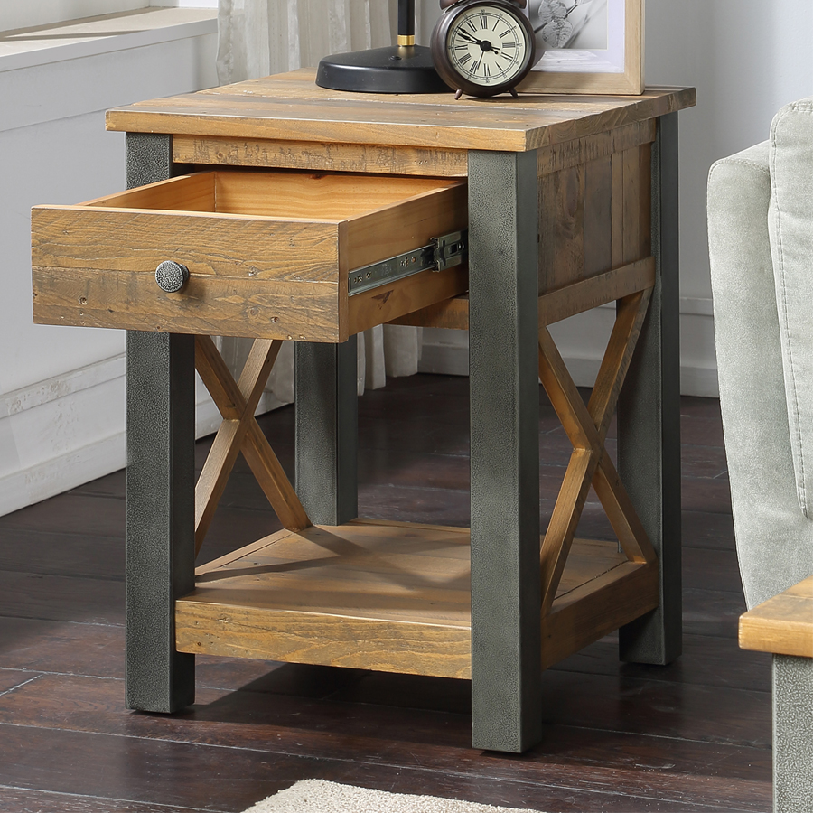 Harlequin Reclaimed Lamp Table With Drawer