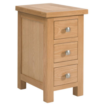 Wynyard Narrow Oak 3 Drawer Bedside Table | Assembled