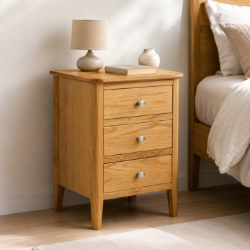 Denby Oak 3 Drawer Bedside Cabinet | Assembled