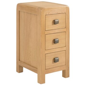 Haven Waxed Oak Compact 3 Drawer Bedside Table | Assembled