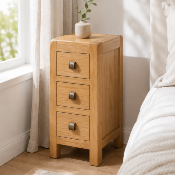 Haven Waxed Oak Compact 3 Drawer Bedside Table | Assembled