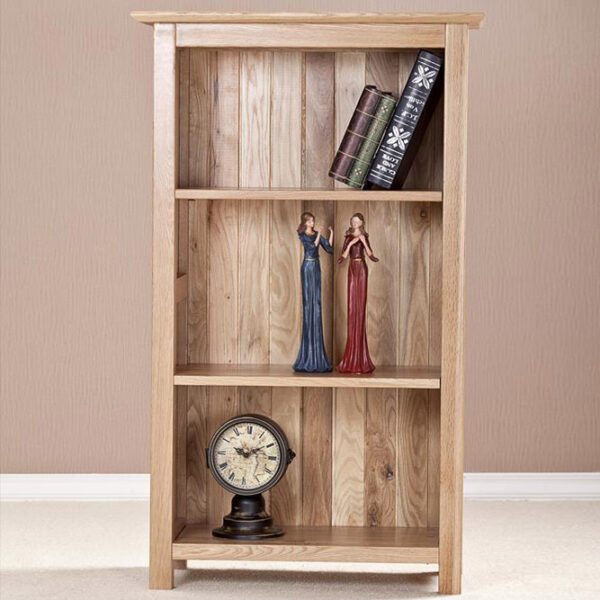 Devon Oak Low & Narrow Bookcase With 3 Shelves | Fully Assembled