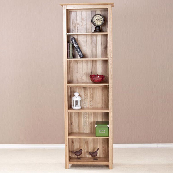 Devon Oak Narrow Bookcase 6ft 6 Tall With 6 Shelves | Fully Assembled