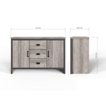 Fenway Grey 2 Door Sideboard with Drawers