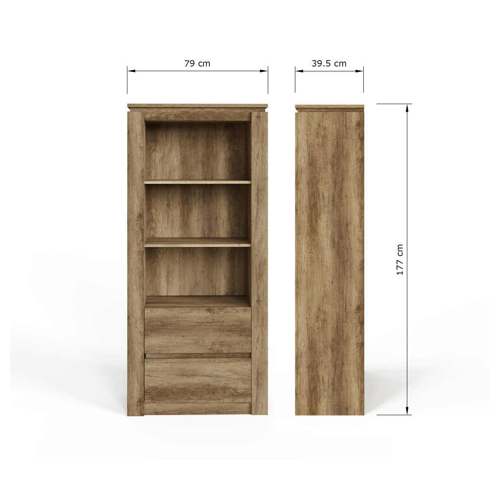 Valley 2 Drawer Bookcase | Oak Finish