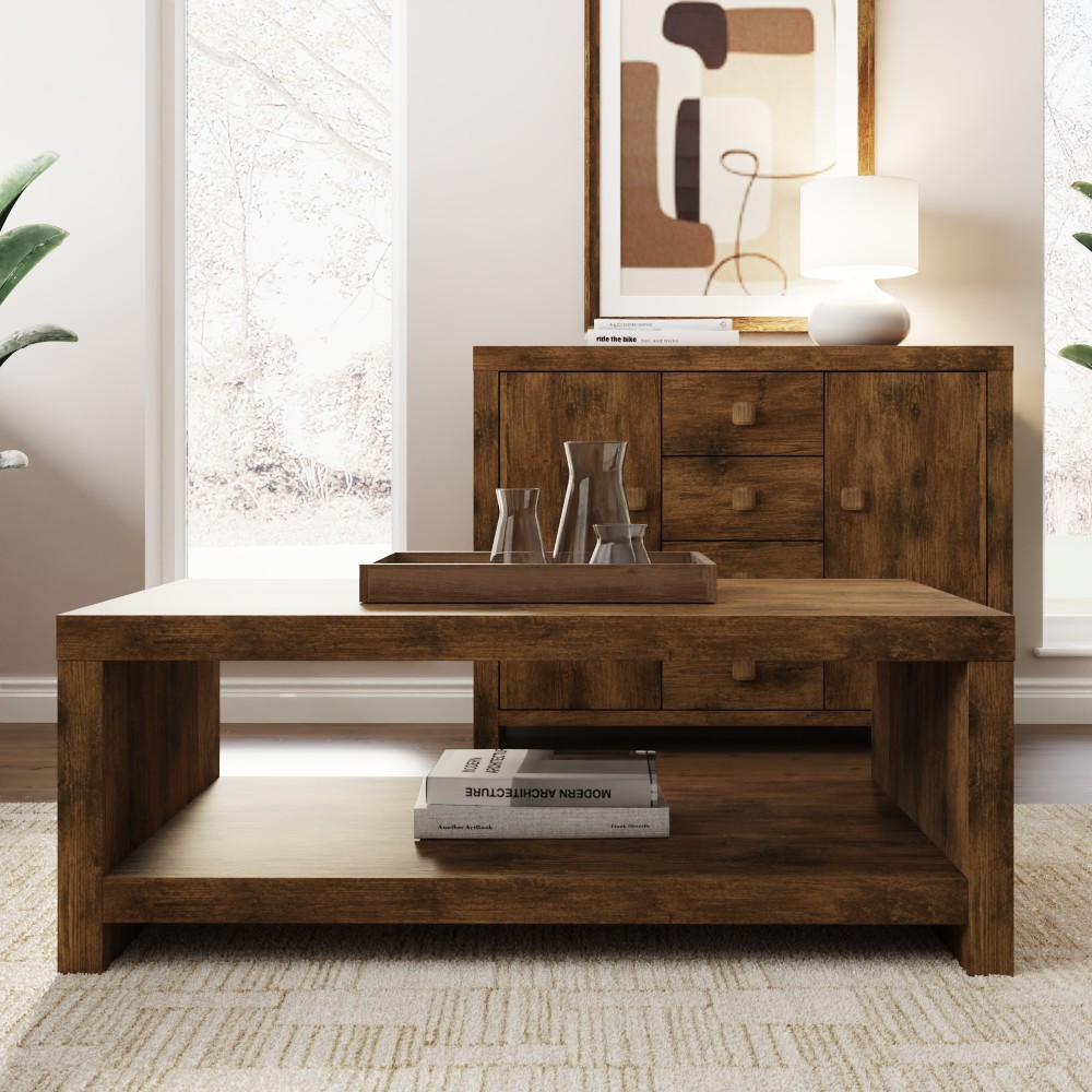 Maluku Coffee Table with Shelf | Mango Finish | oakworld