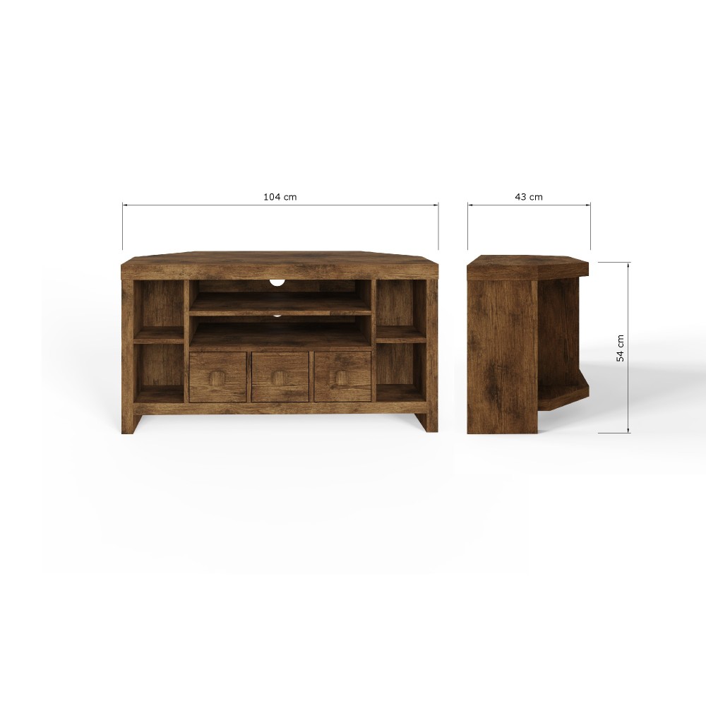 Maluku 3 Drawer Corner TV Unit 104cm | Mango Finish