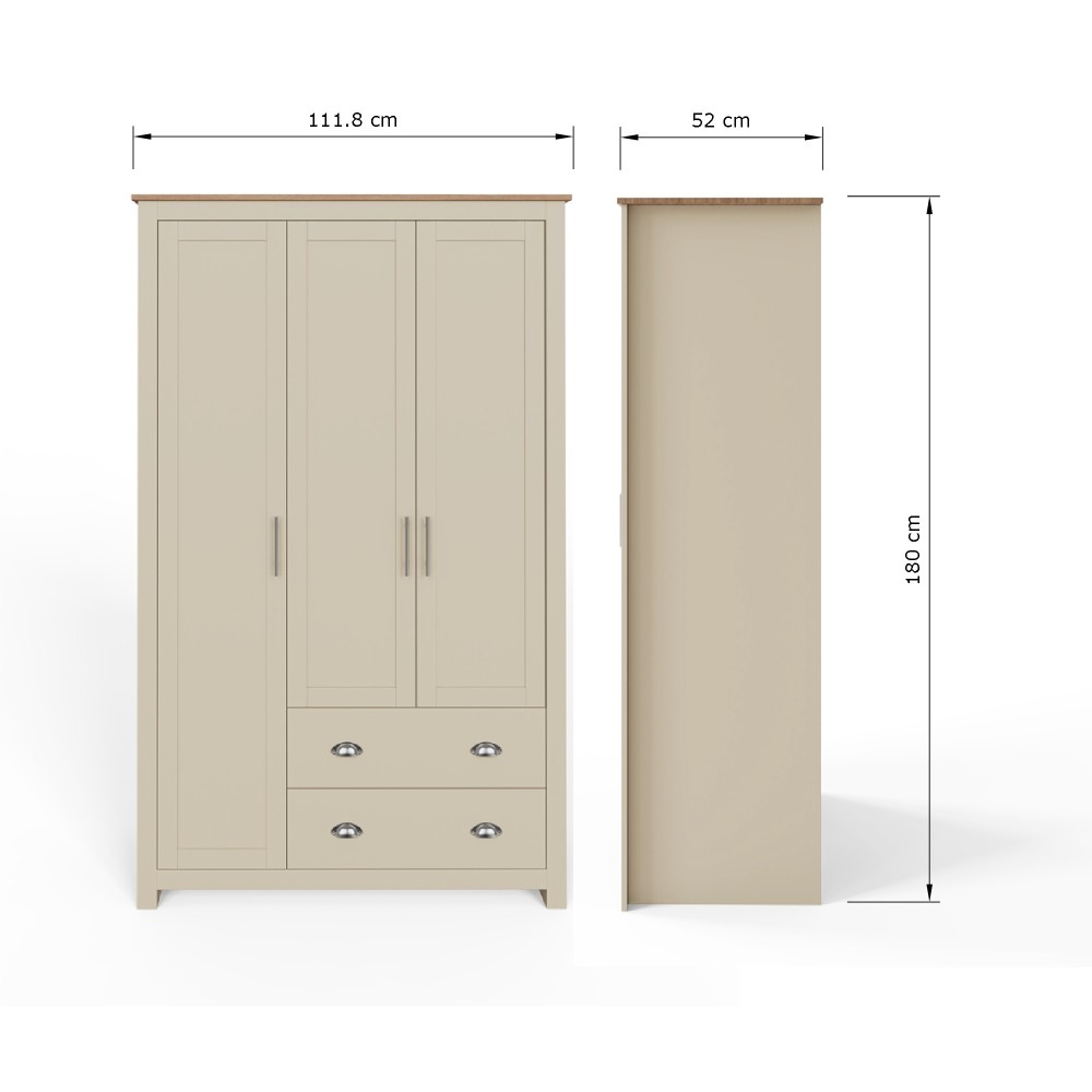 Fife Cream 3 Door Wardrobe with Drawers