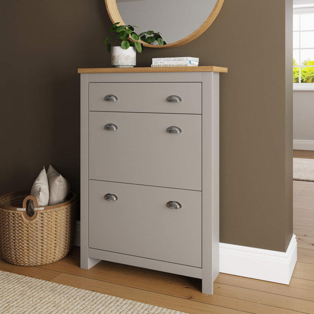 Fife Grey 2 Door Shoe Cabinet with Drawer