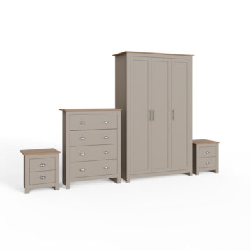 Fife Grey 4 Piece Bedroom Furniture Set Wardrobe Chest & Bedsides