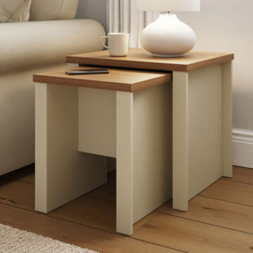 Fife Cream Nesting Tables | Oak Finish Tops