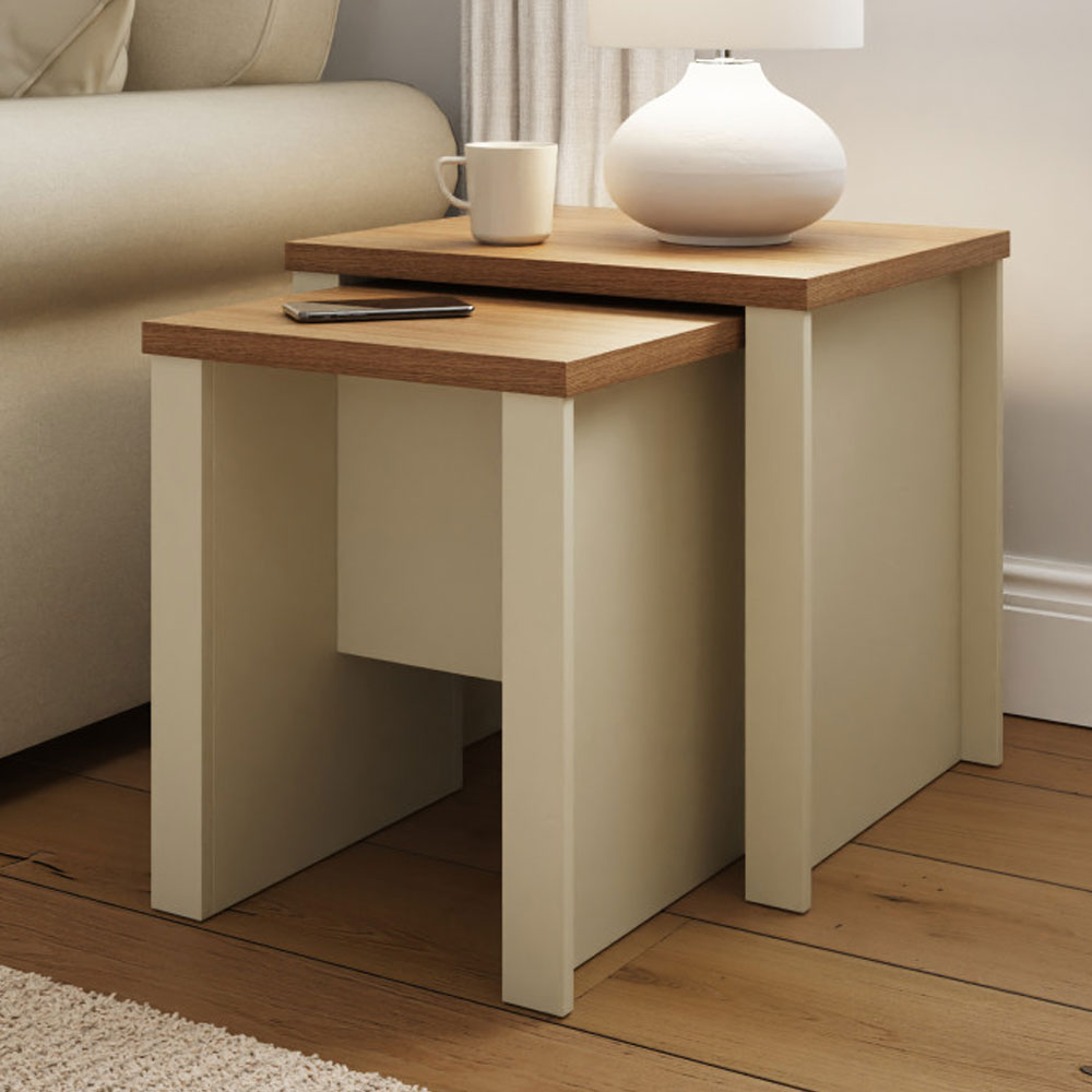 Fife Cream Nesting Tables | Oak Finish Tops