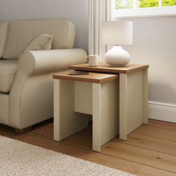 Fife Cream Nesting Tables | Oak Finish Tops
