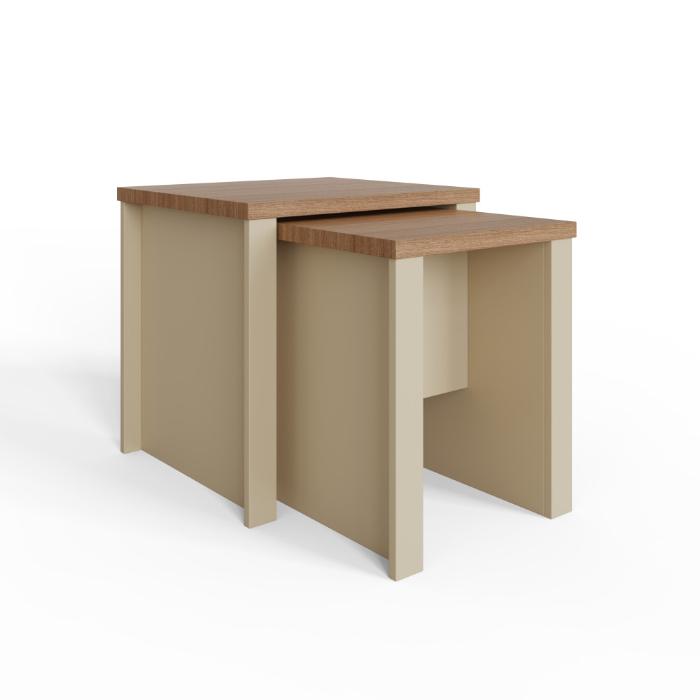 Fife Cream Nesting Tables | Oak Finish Tops