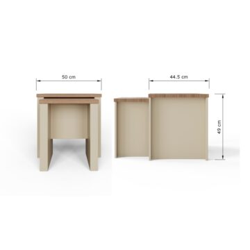 Fife Cream Nesting Tables | Oak Finish Tops