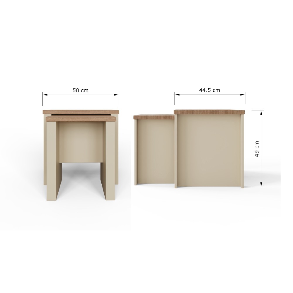Fife Cream Nesting Tables | Oak Finish Tops