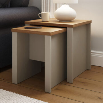 Fife Grey Nesting Tables | Oak Finish Tops