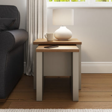 Fife Grey Nesting Tables | Oak Finish Tops