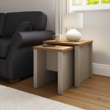 Fife Grey Nesting Tables | Oak Finish Tops