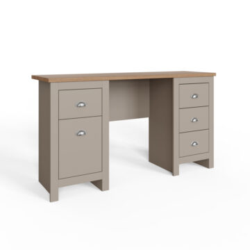 Fife Grey 4 Drawer 1 Door Desk | Oak Finish Top